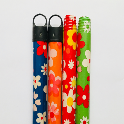 India Flowers design PVC coated wooden broom handle